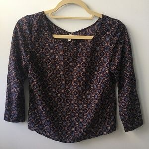 Japna Navy/Orange Patterned Open-Back Blouse